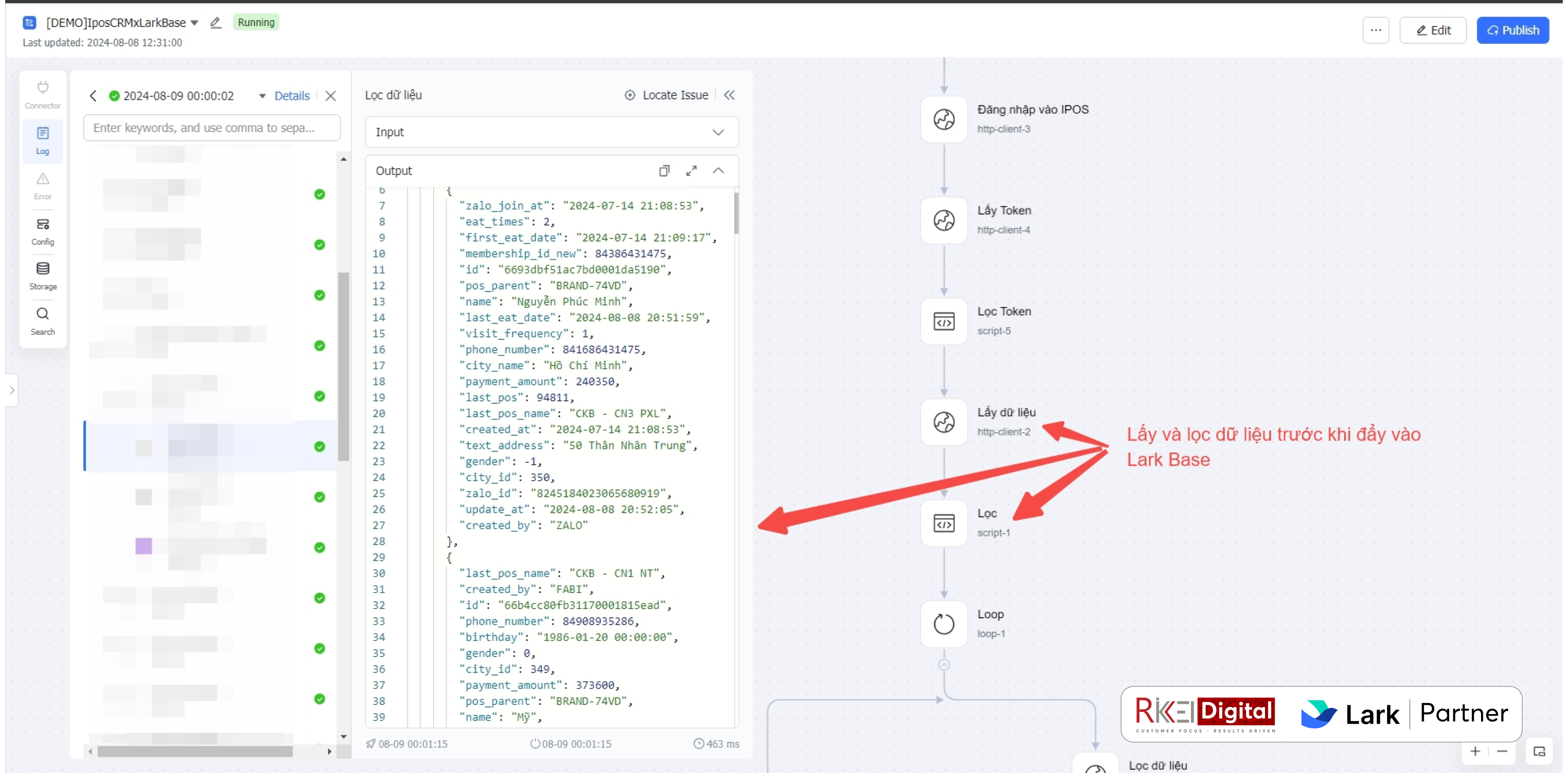 Dữ liệu đồng bộ qua Lark AnyCross